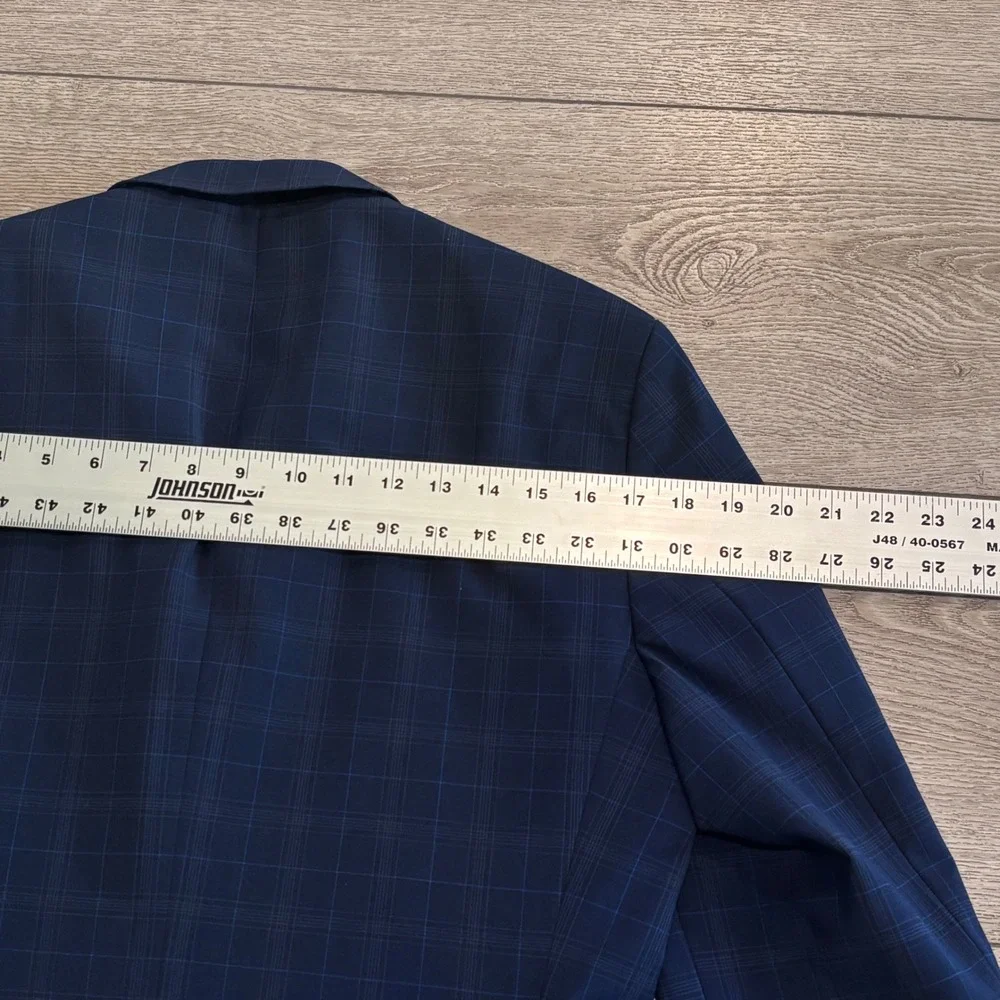 Strellson Blazer Mens Navy Blue Plaid Stretch Tailored Sport Coat Jacket